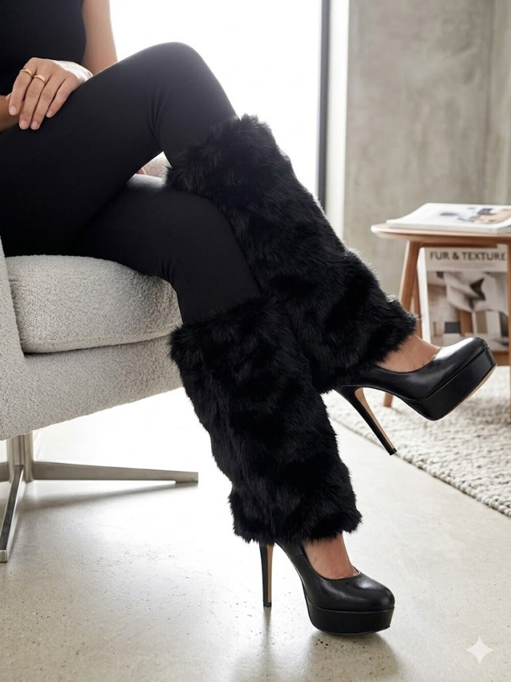 Black Faux Fur Leg Warmers